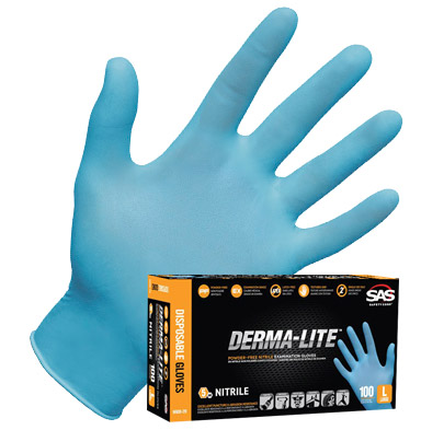 SAS Safety 6609-20 Derma-Lite Powder Free Exam Grade Disposable Nitrile 5 Mil Gloves Extra Large 100 Gloves by Weight by SAS Safety 